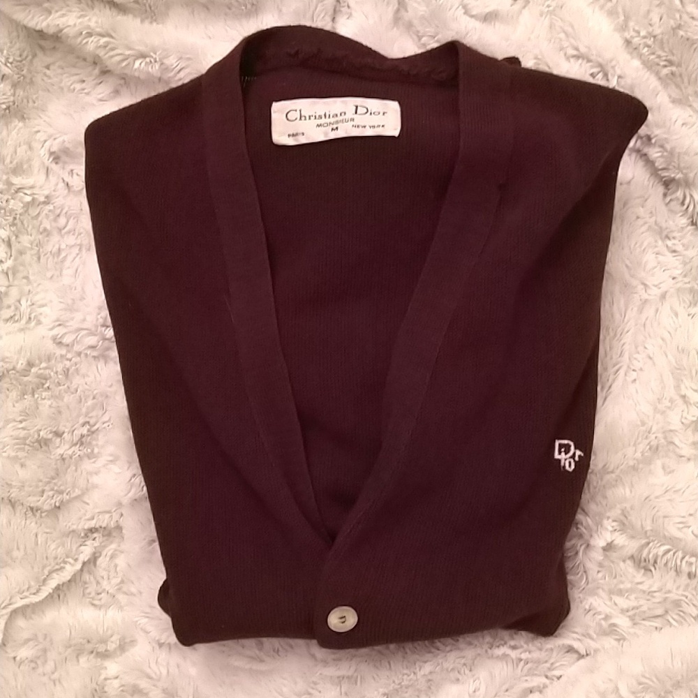 Vintage Dior Men’s Burgundy V-Neck Cardigan